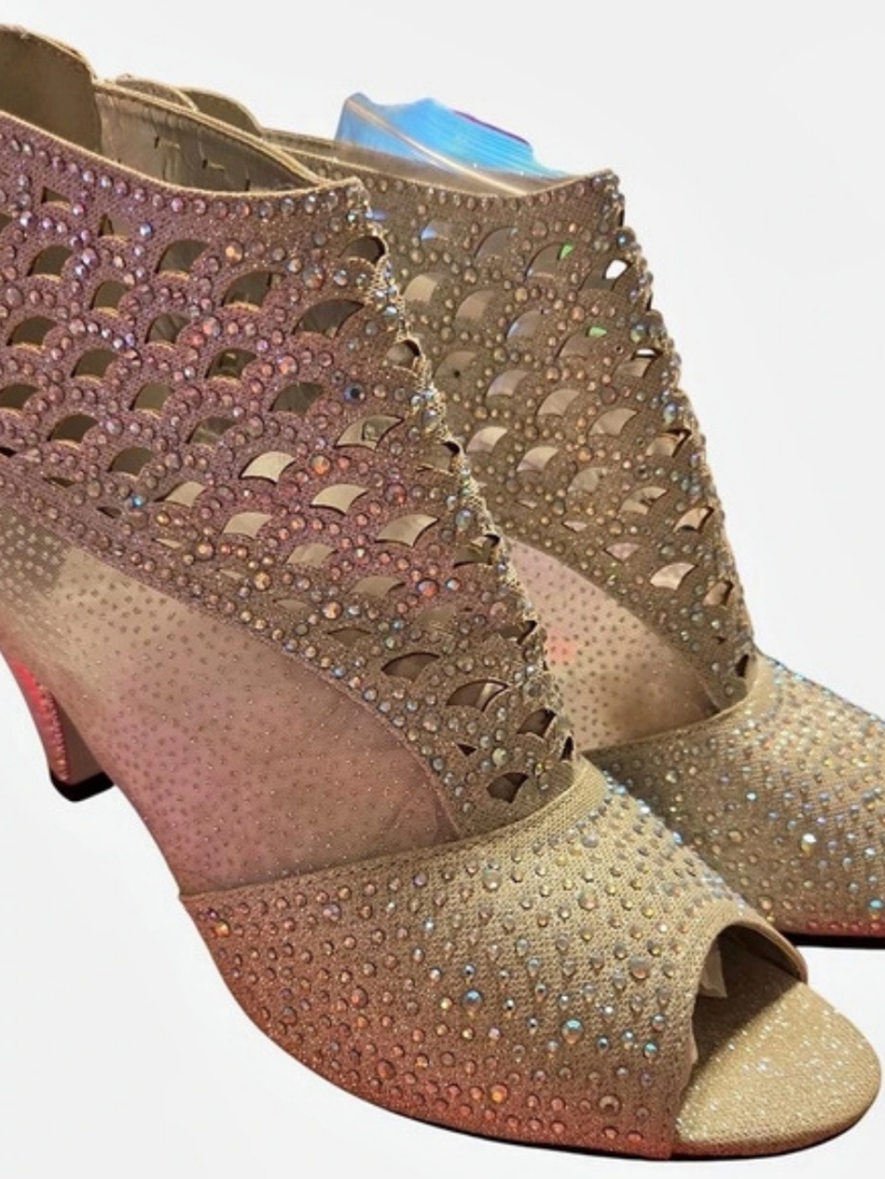 Embellished Peep Toe Heels in Silver